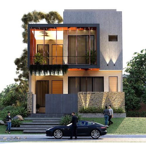 Contemporary home with floating roof